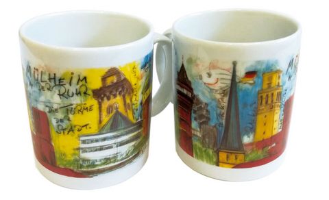 Mülheim-Souvenir: Tasse mit Motiven aus Mülheim an der Ruhr, erhältlich in der Touristinfo