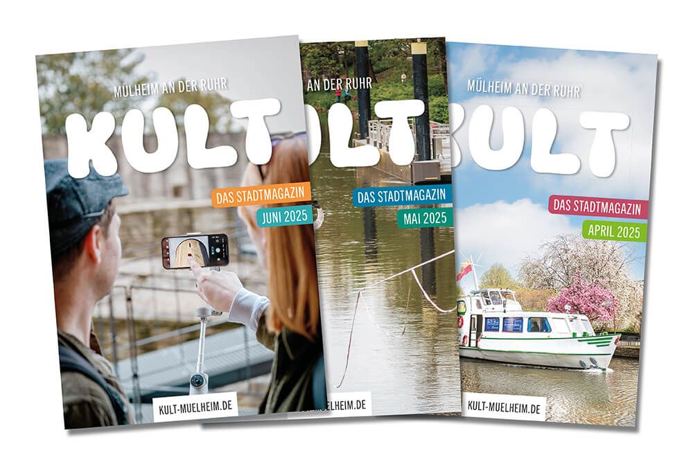 Gefächerte KULT Titel der monatlichen Ausgaben April bis Juni 2025