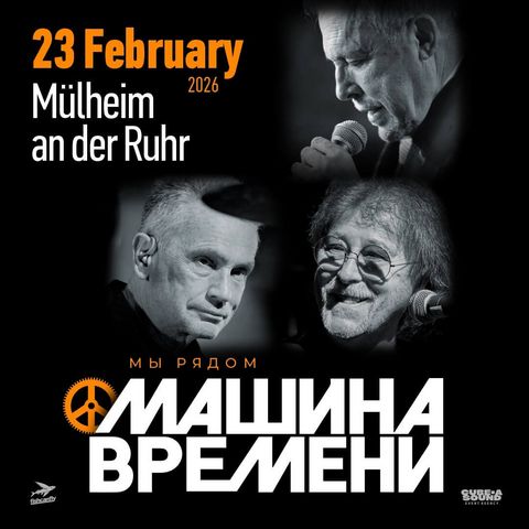 Keyvisual zum Konzert von „Mashina Vremeni” im Februar 2026 in der Stadthalle Mülheim