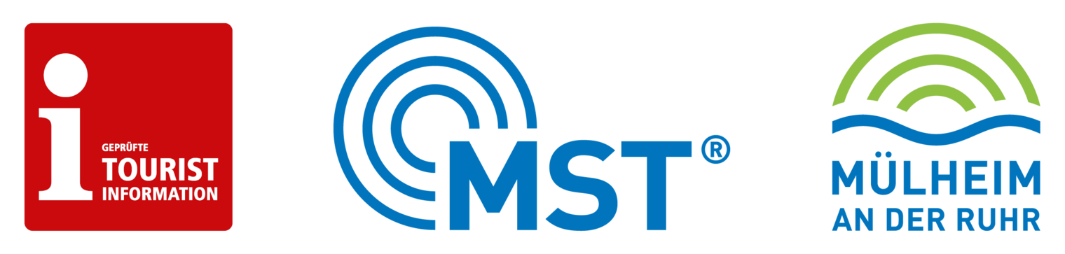 Logokombination mit Touristinfo-Siegel, MST-Logo und Dachmarke „Mülheim an der Ruhr” auf transparentem Hintergrund